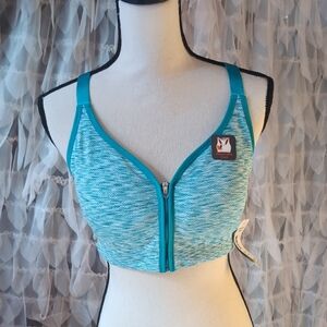 Teal Zip-Front Sports Bra